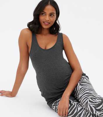 Maternity Light Grey Trouser Pyjama Set with Zebra Print