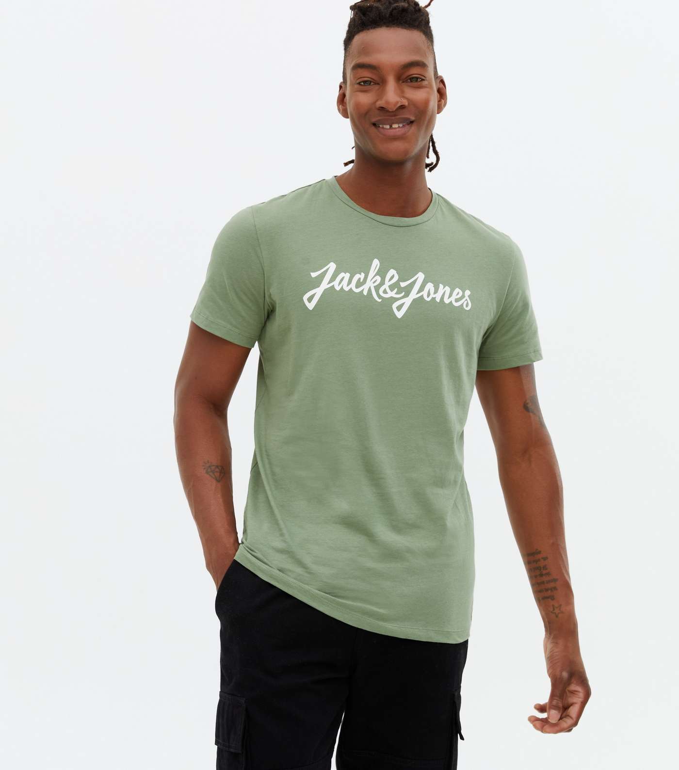 Jack & Jones Olive Logo Crew Neck T-Shirt Image 3