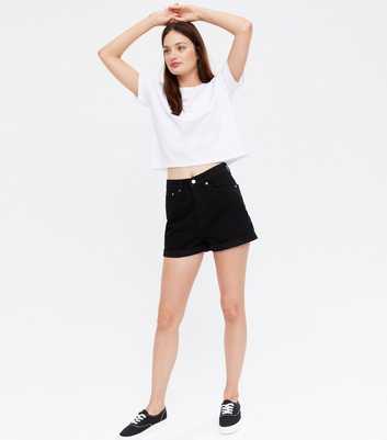NA-KD Black Denim Roll Hem Mom Shorts