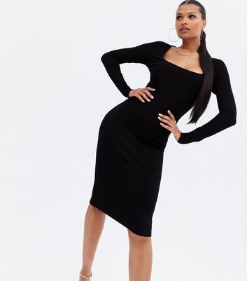 black square neck midi dress