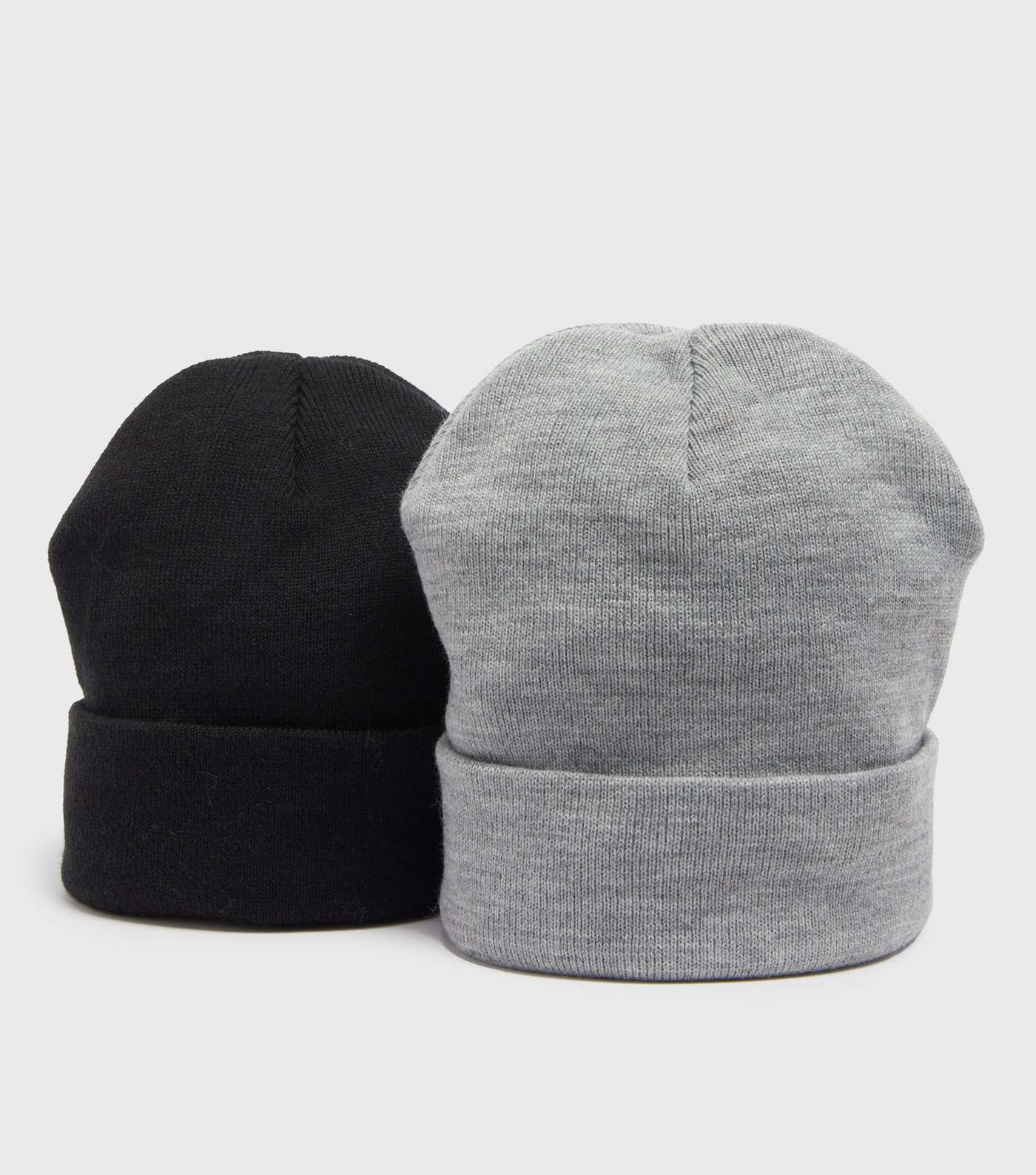 2 Pack Black and Grey Knit Beanies Image 2