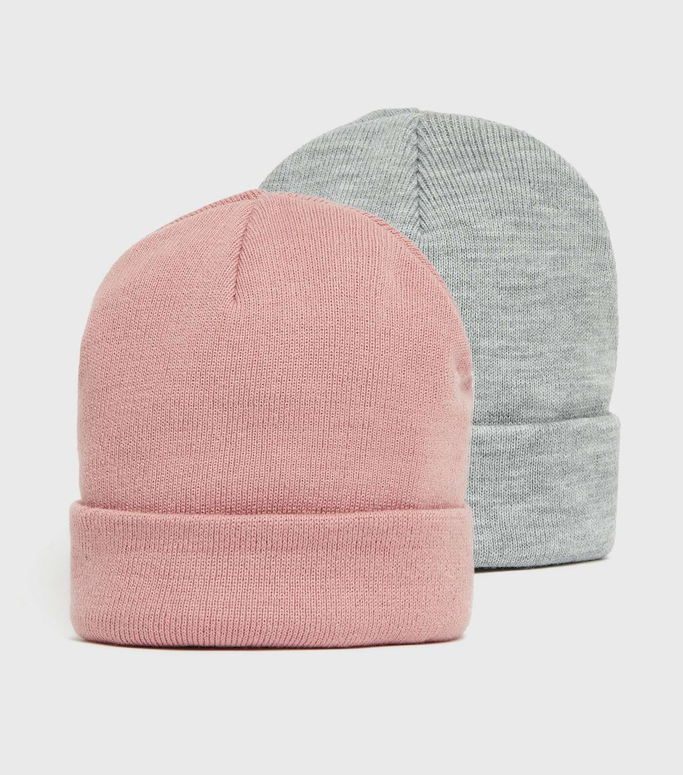 2 Pack Pink and Grey Knit Beanies Image 2