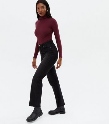 Burgundy Ribbed Long Sleeve Roll Neck 