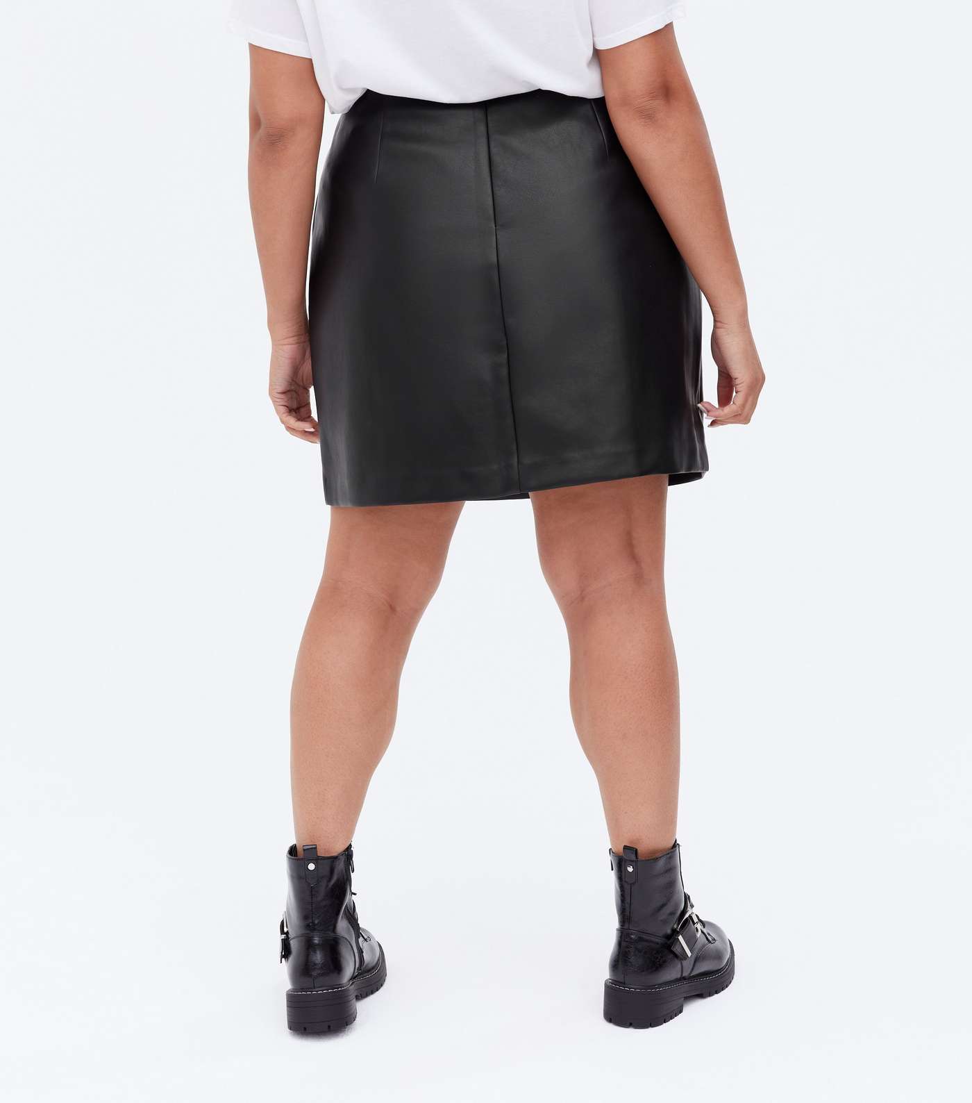 Curves Black Leather-Look Mini Skirt Image 4