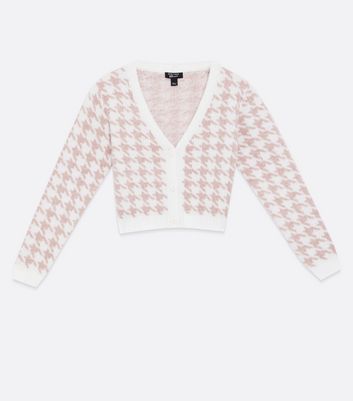 Girls Pink Dogtooth Button Cardigan 
