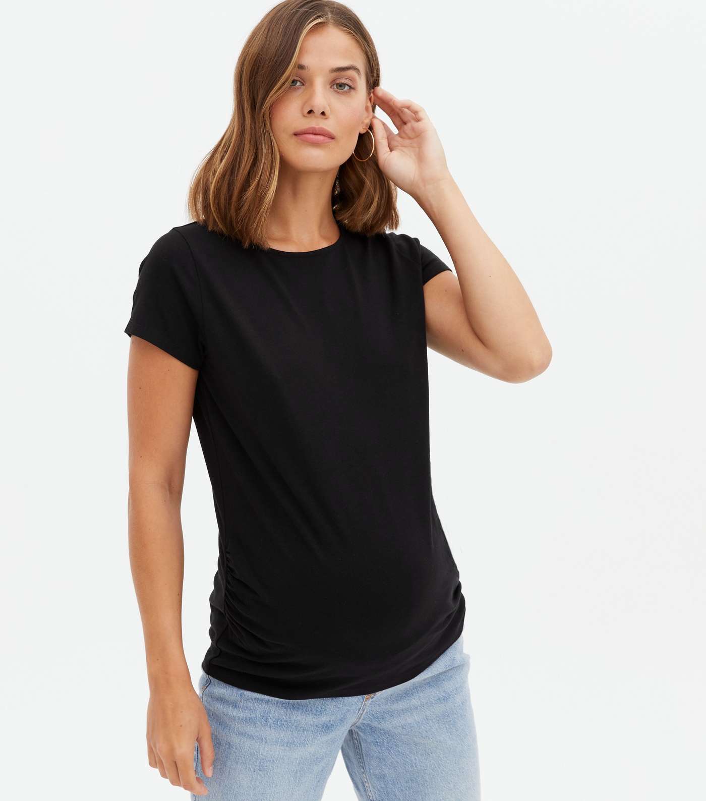 Maternity Black Ruched Crew T-Shirt