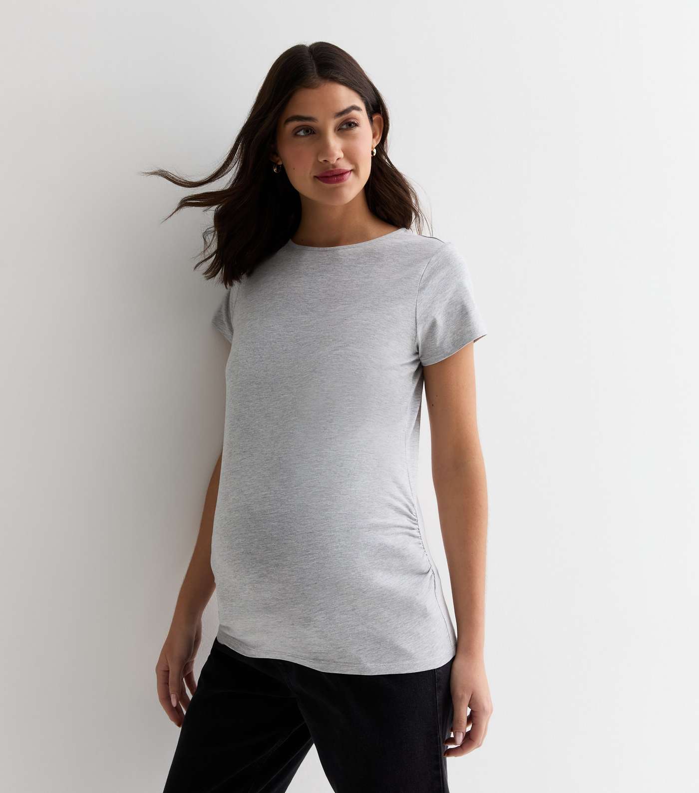 Maternity Grey Ruched Crew T-Shirt
