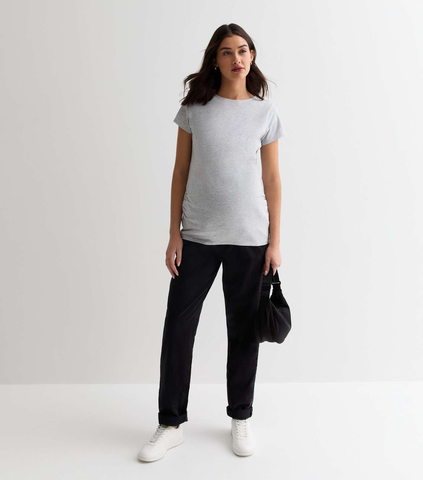 Maternity Grey Ruched Crew T-Shirt Image 3