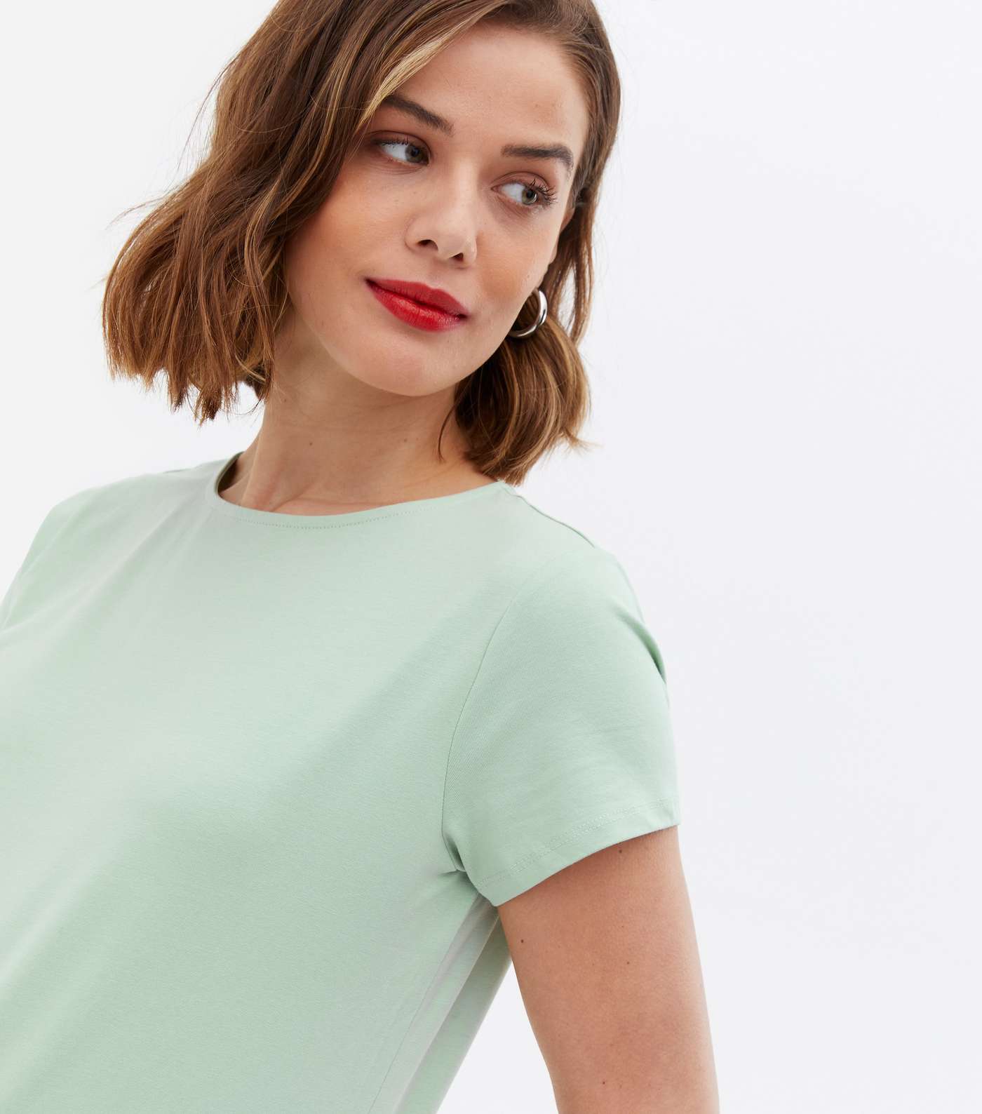 Maternity Green Ruched Crew T-Shirt Image 3