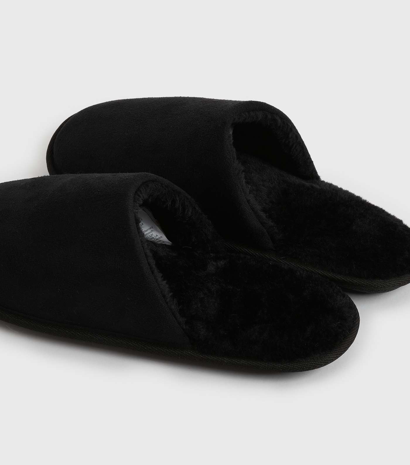 Black Suedette Teddy Lined Mule Slippers Image 4