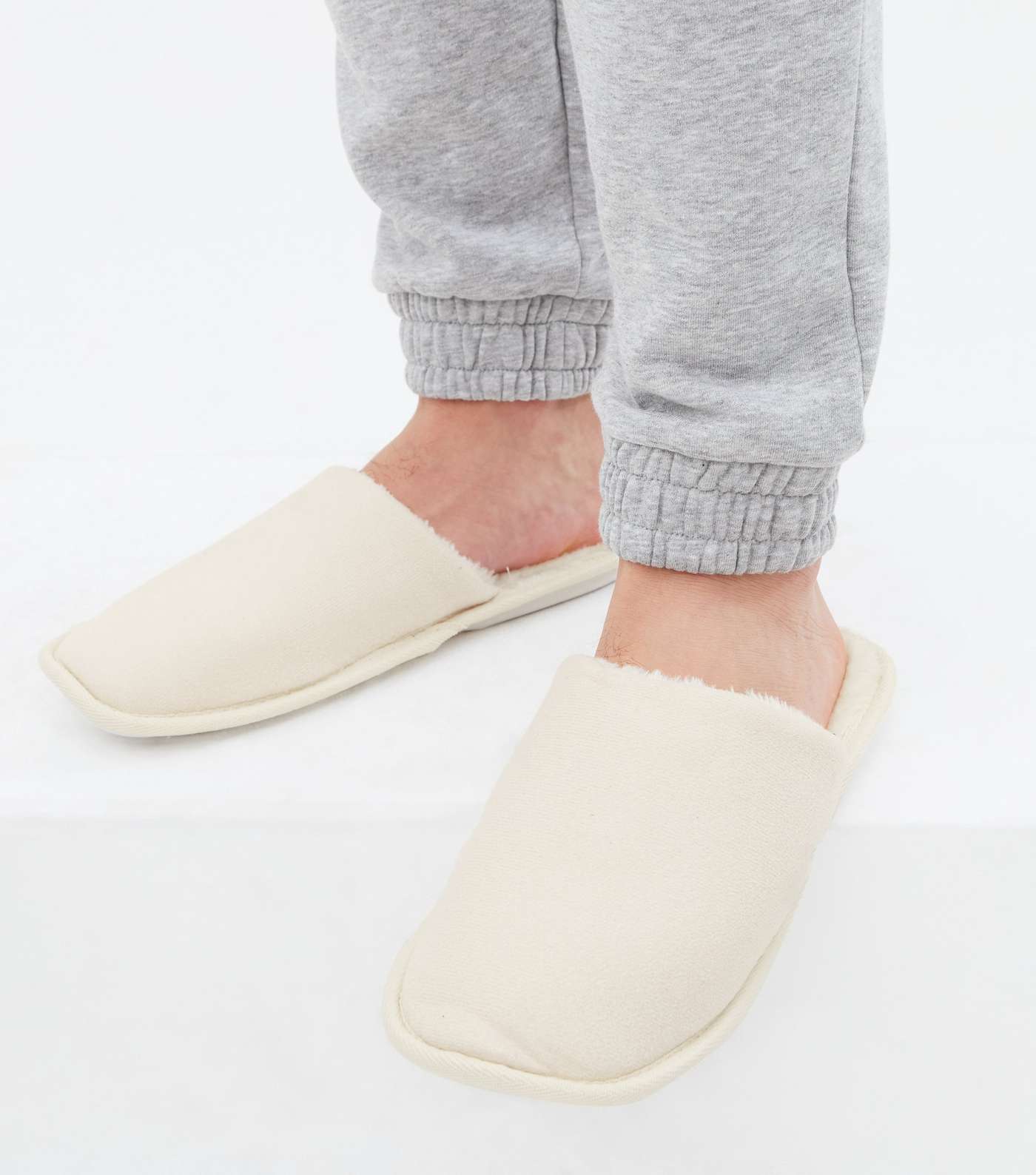 Off White Suedette Teddy Lined Mule Slippers Image 2