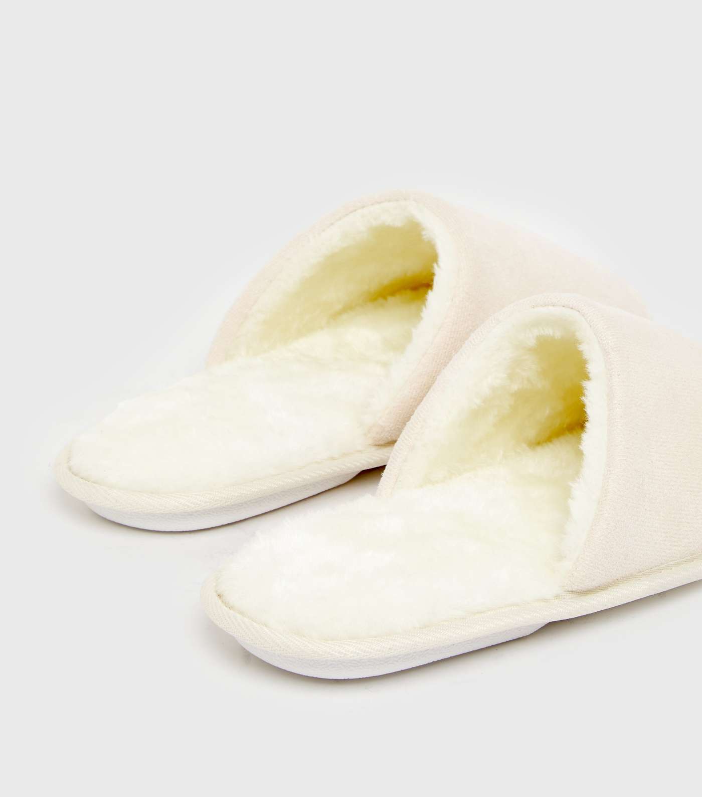 Off White Suedette Teddy Lined Mule Slippers Image 4