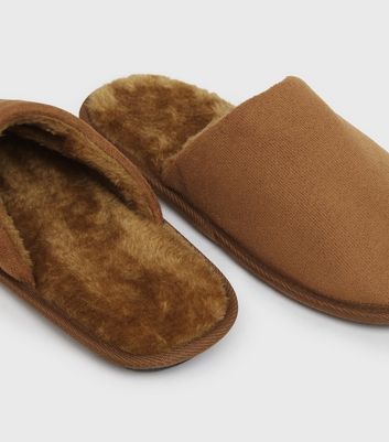 shop for Men's Tan Suedette Teddy Lined Mule Slippers New Look at Shopo