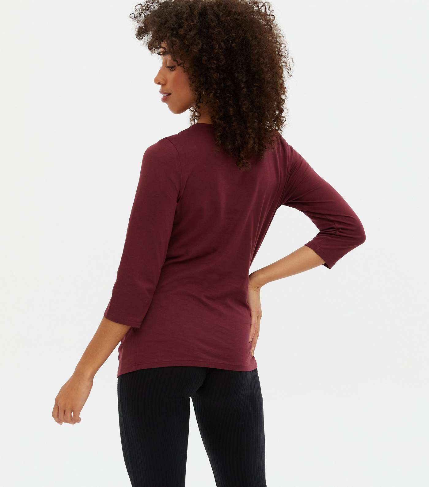Maternity Burgundy Ruched Crew Top Image 4