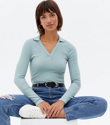 Click to view product details and reviews for Light Green Polo Collared Long Sleeve Top New Look.