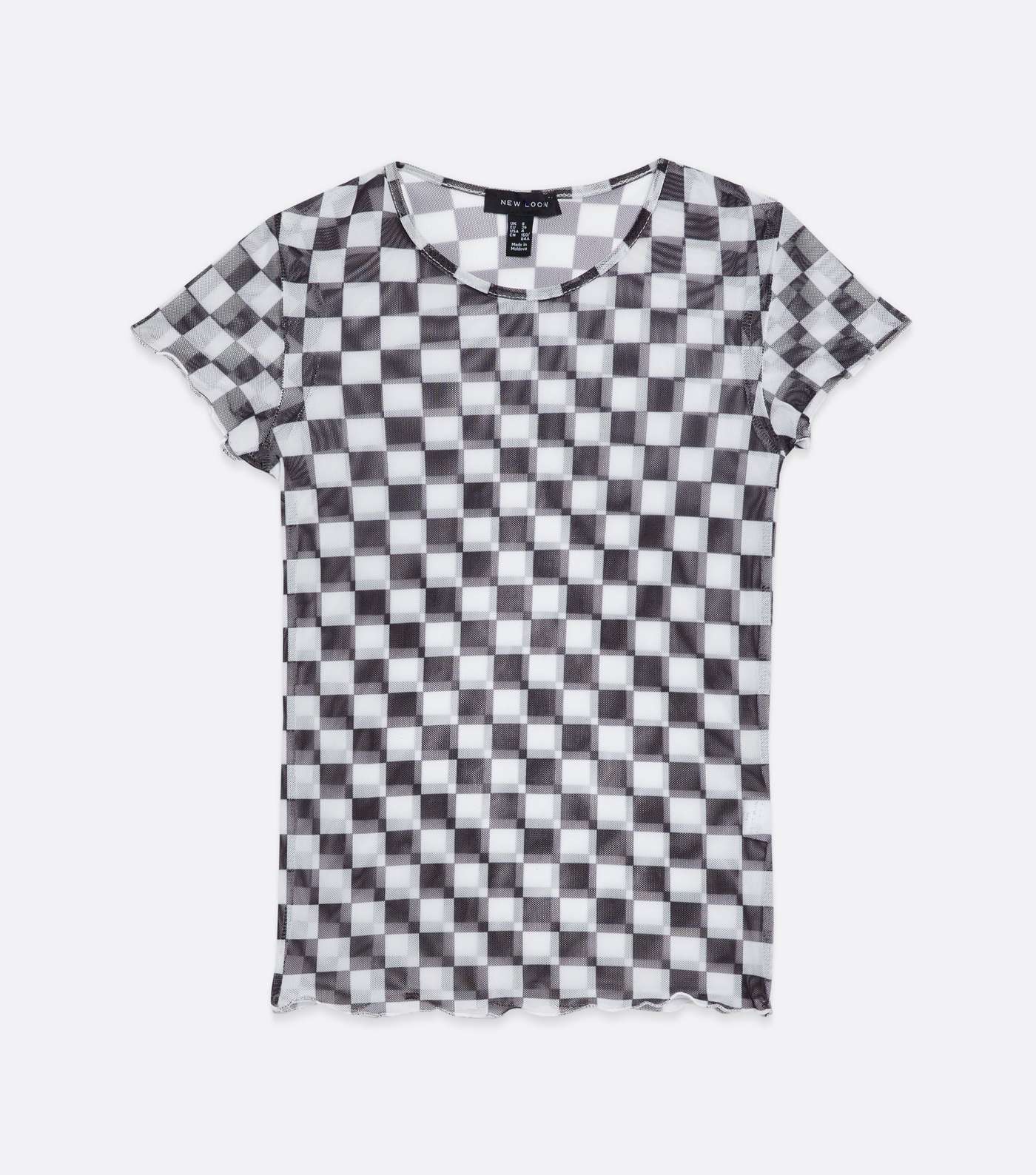 White Checkerboard Mesh Mini T-Shirt Dress Image 5