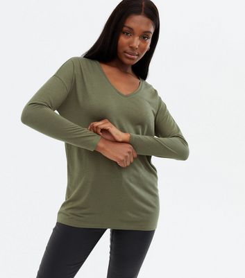 khaki v neck t shirt women's