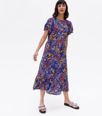 Urban Bliss Blue Floral Ruffle Tiered Midi Dress New Look