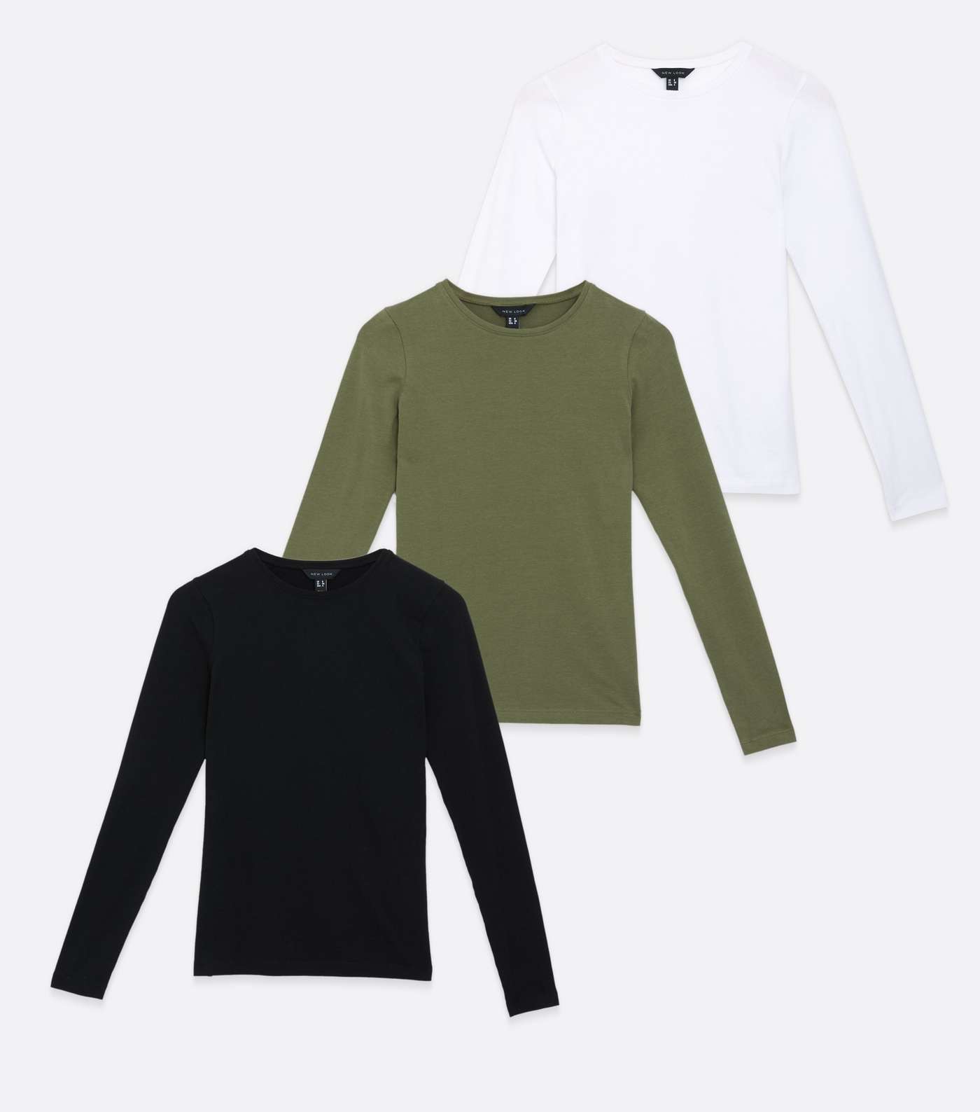 3 Pack Green Black and White Long Sleeve Crew Tops Image 5