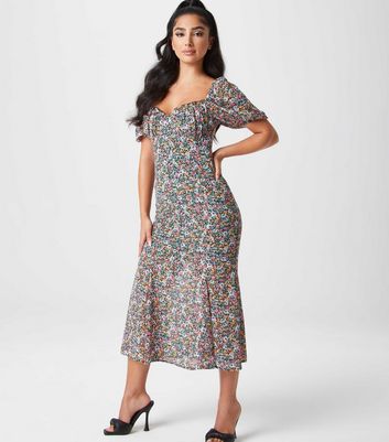 Urban Bliss Blue Floral Bustier Midi Dress | New Look