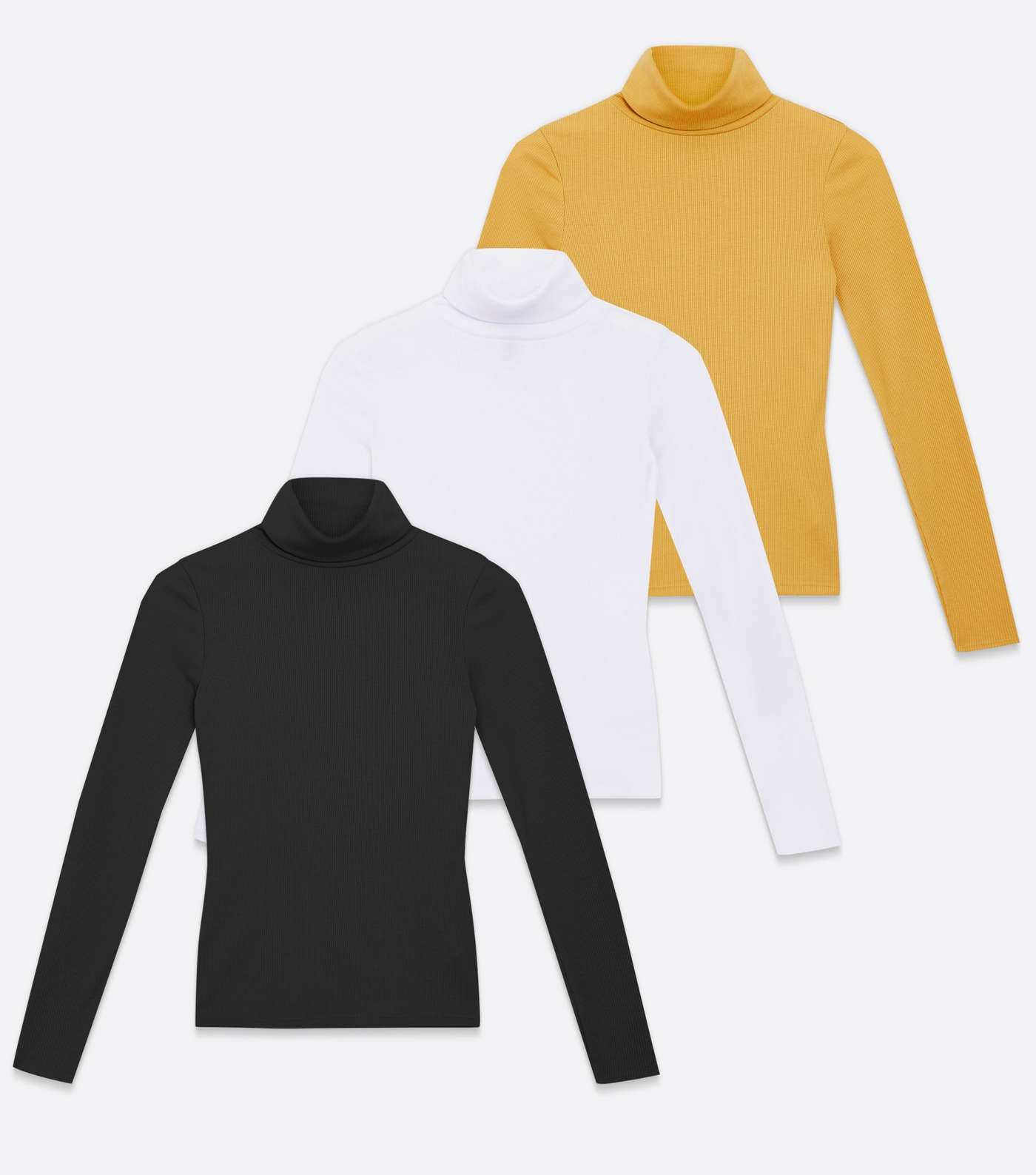 3 Pack Yellow Black and White Ribbed Roll Neck Tops Image 5