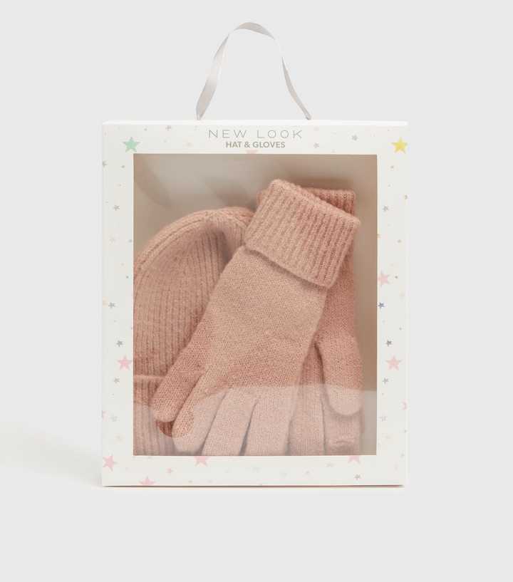 2 Pack Pink Ribbed Beanie and Gloves Set