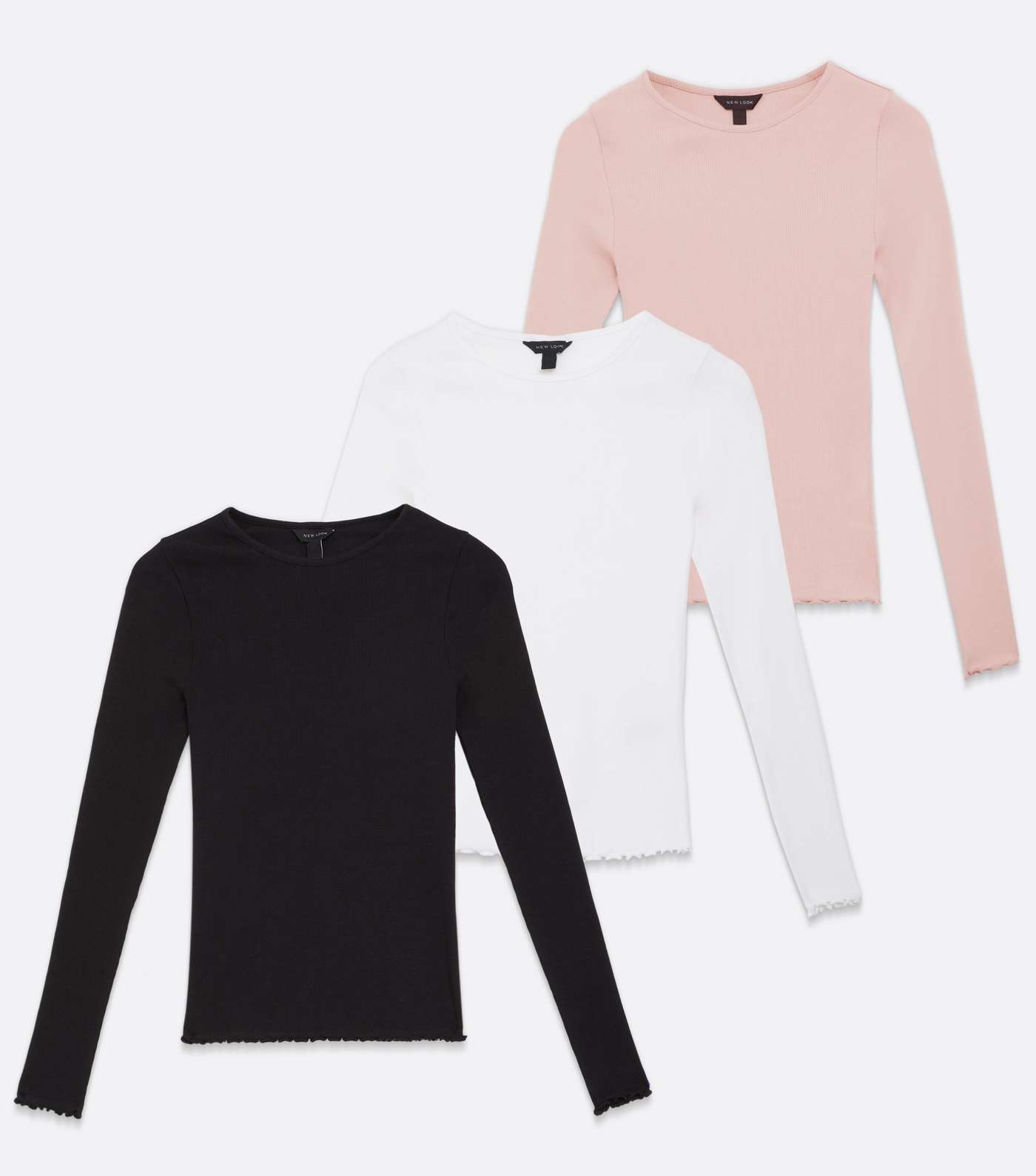 3 Pack Pink Black and White Frill Long Sleeve Tops Image 5