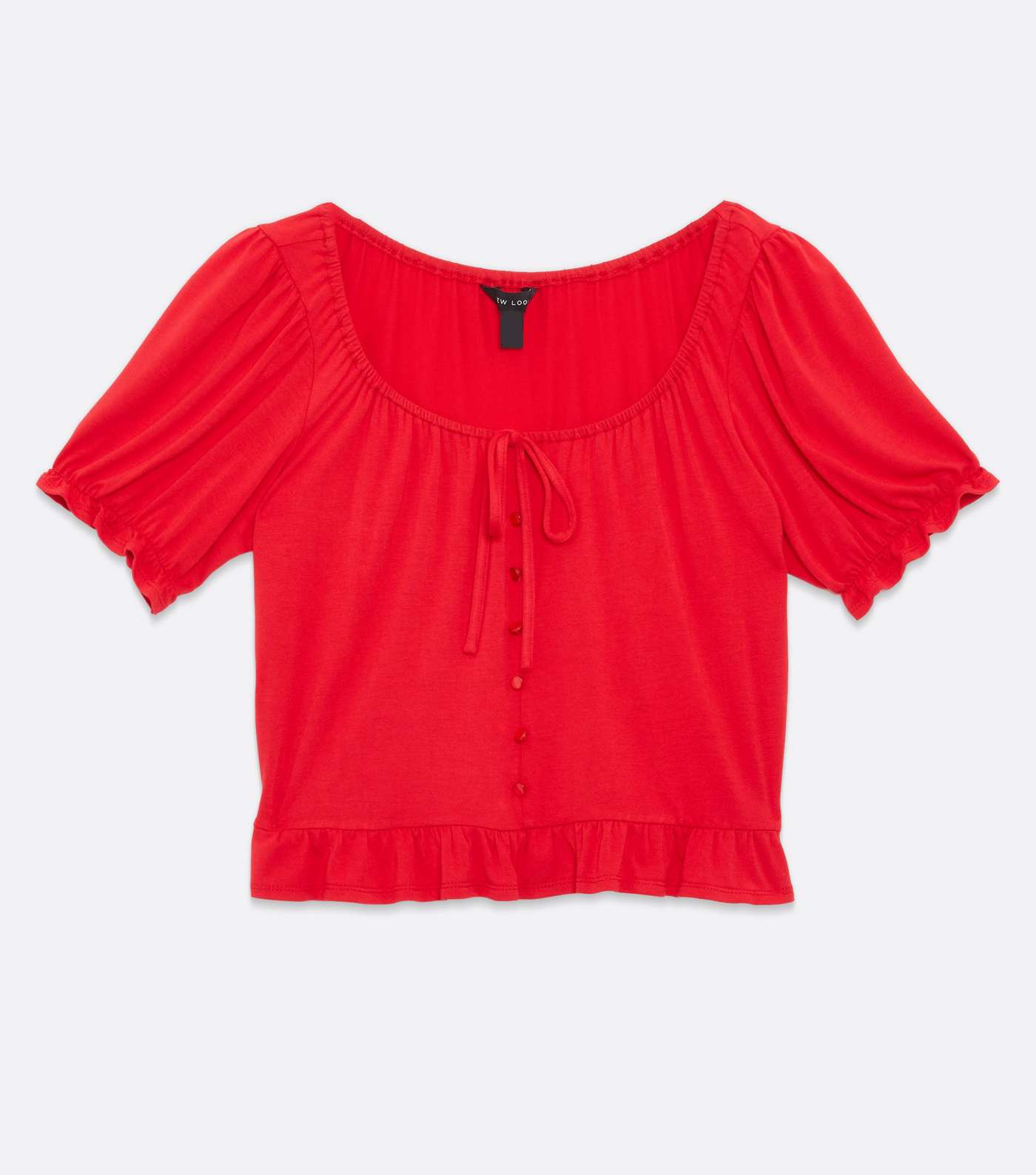 Red Tie Button Front Frill Blouse Image 5