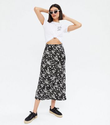 midi black floral skirt