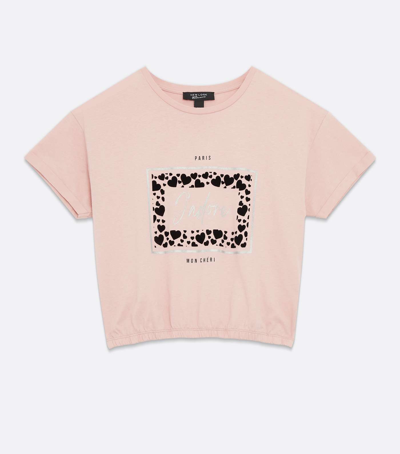 Girls Pale Pink Heart Flocked Box Metallic Logo T-Shirt Image 5