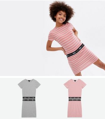 Girls 2 Pack Grey and Pink Stripe T-Shirt and Skirt Sets New Look
