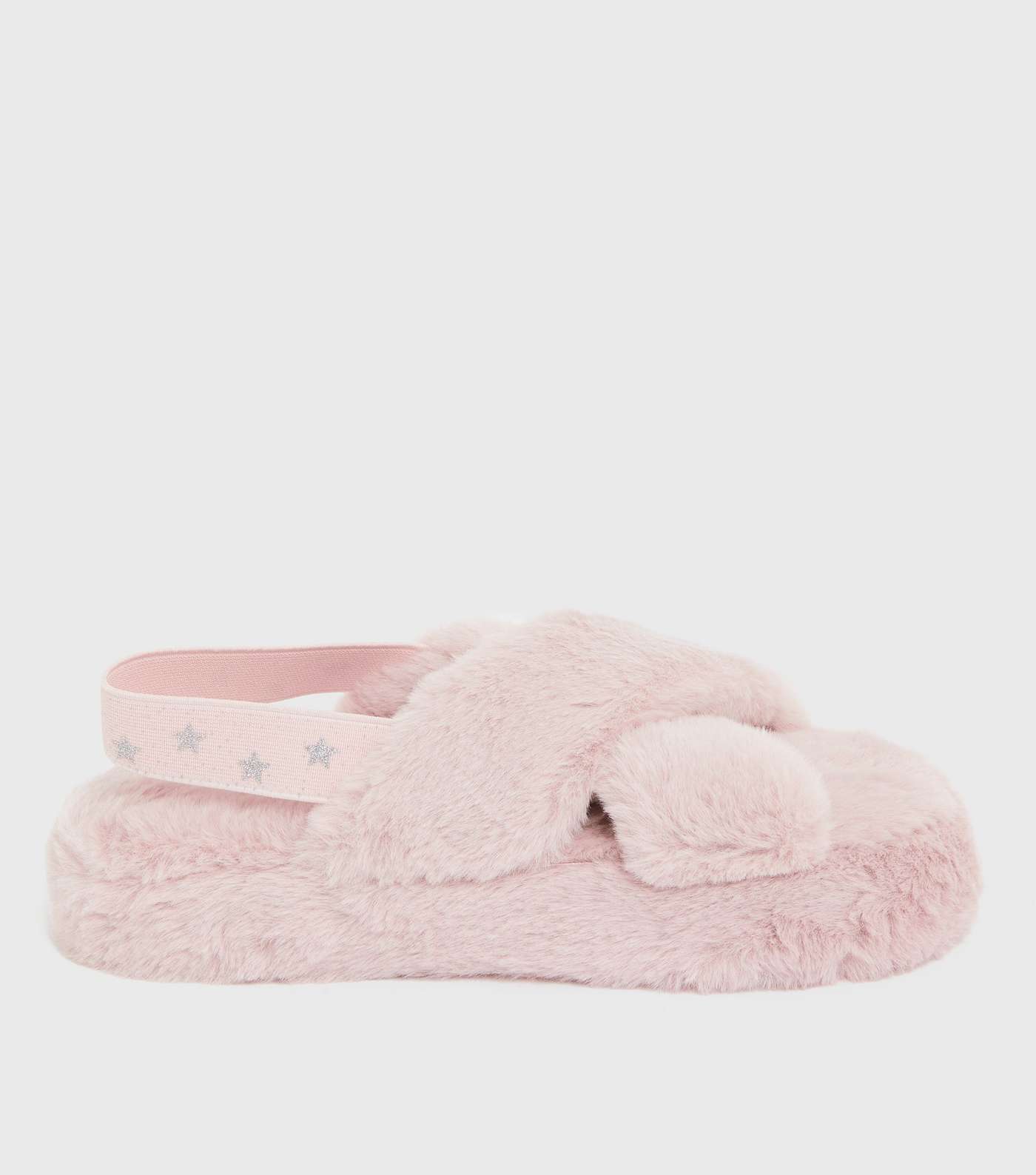 Girls Pink Star Faux Fur Chunky Slider Slippers