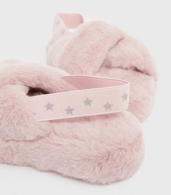 pink fluffy slider slippers