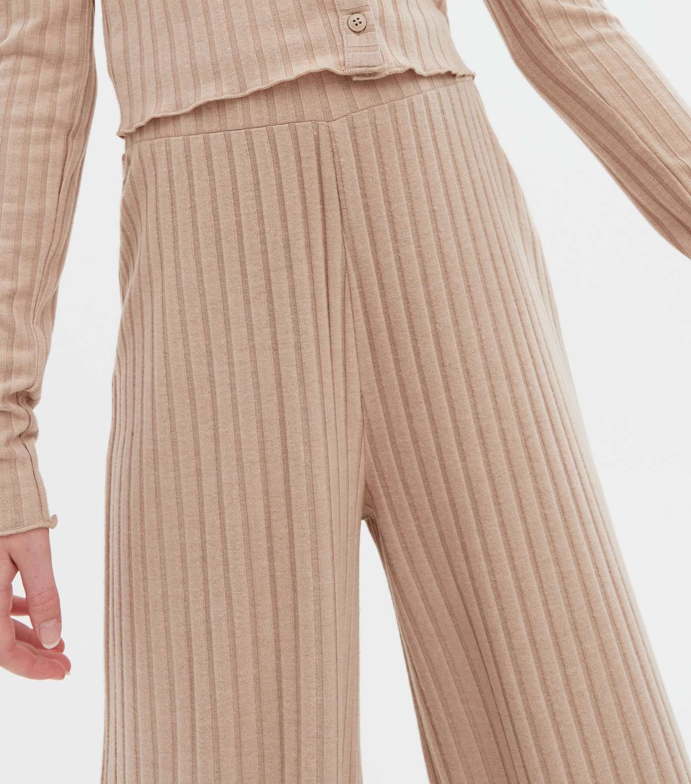 Girls Camel Ribbed Fine Knit Wide Leg Trousers Image 3