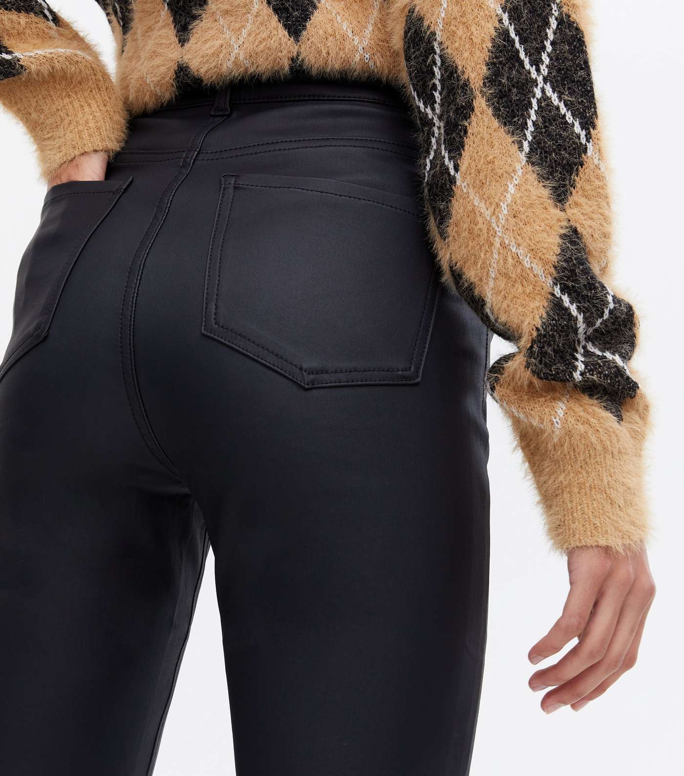 Black Leather-Look High Waist Flared Brooke Jeans Image 3