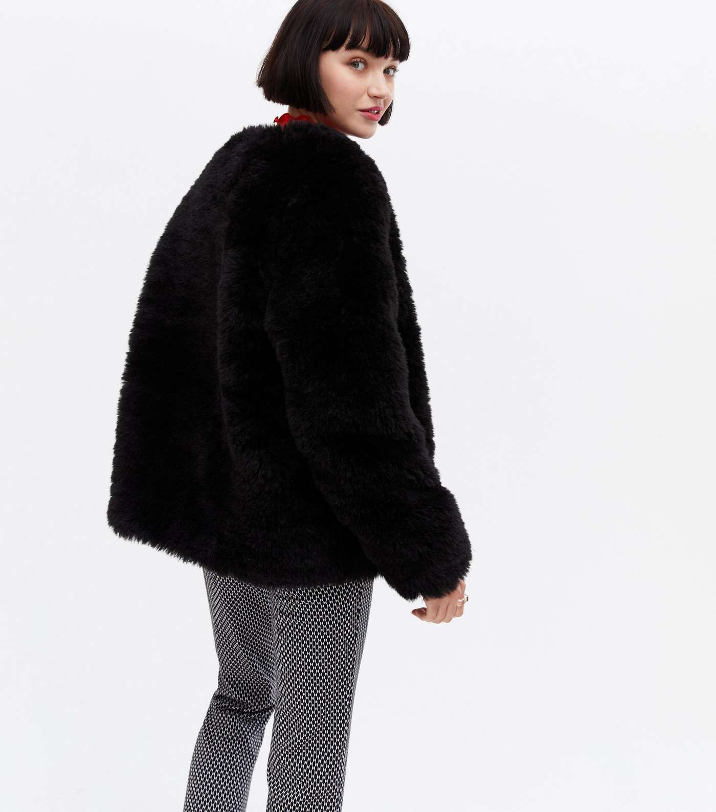 Black Faux Fur Oversized Coat Image 4