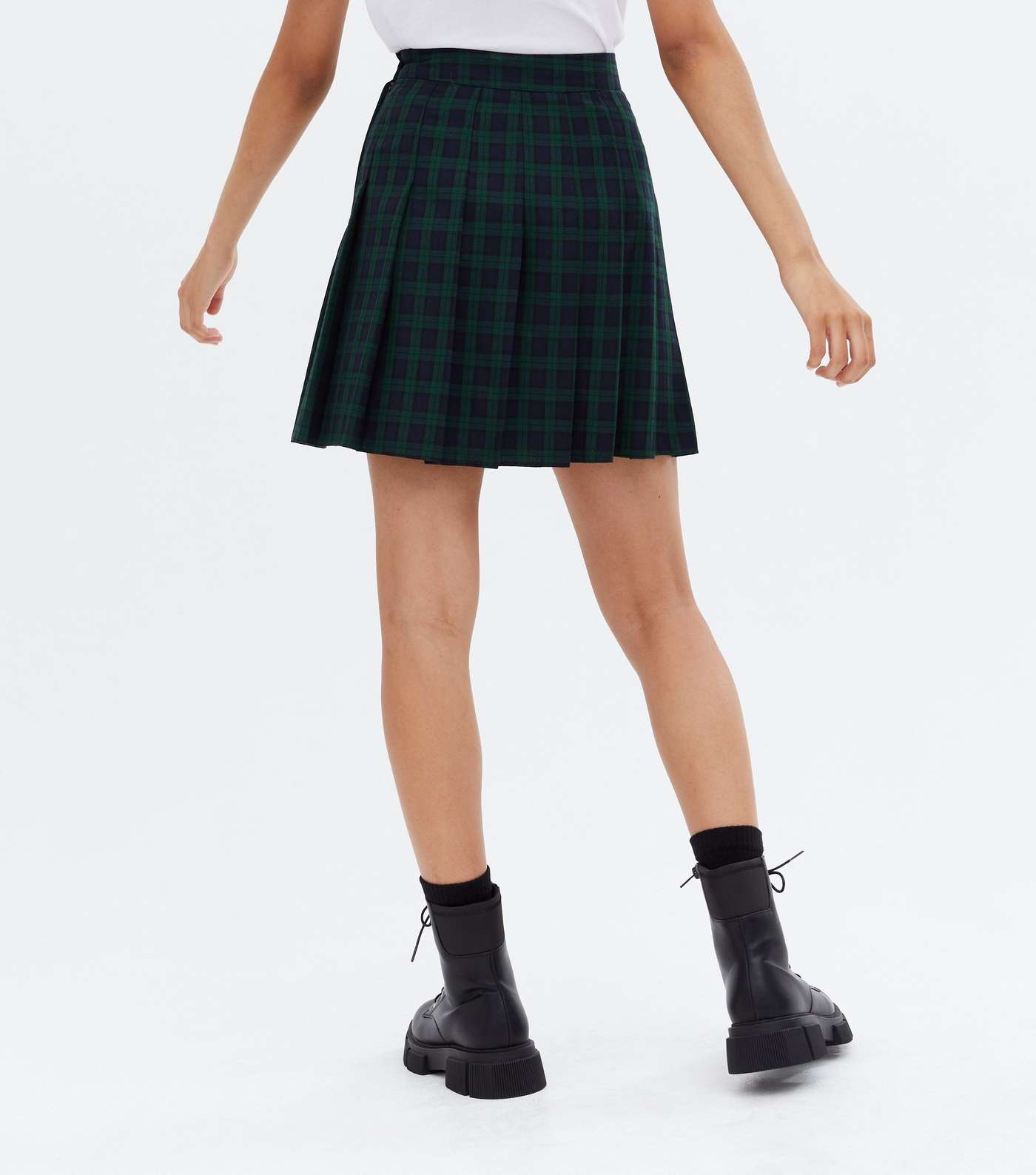 Dark Green Check Pleated Mini Tennis Skirt Image 4