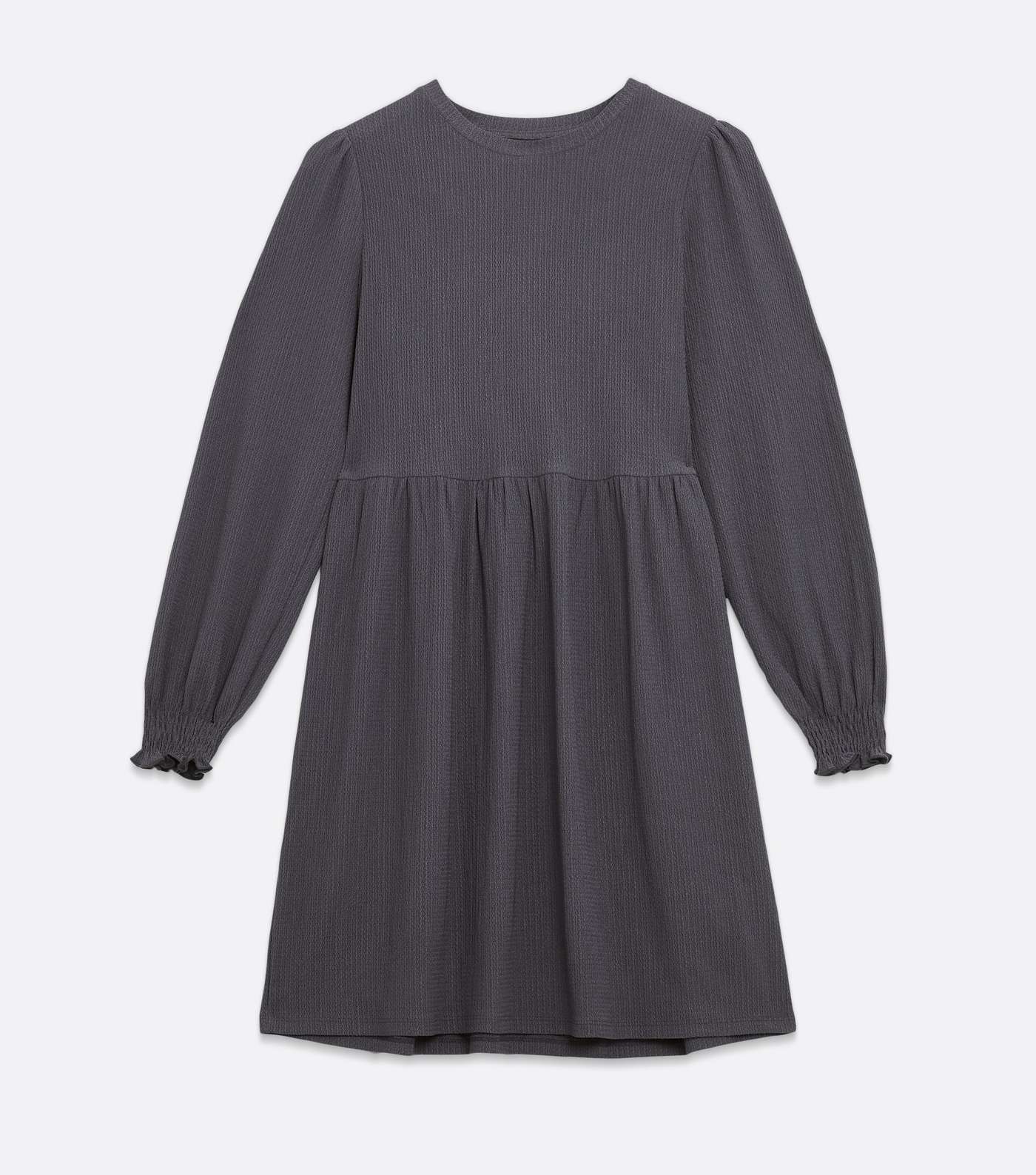 Dark Grey Crinkle Jersey Long Sleeve Mini Oversized Smock Dress Image 5