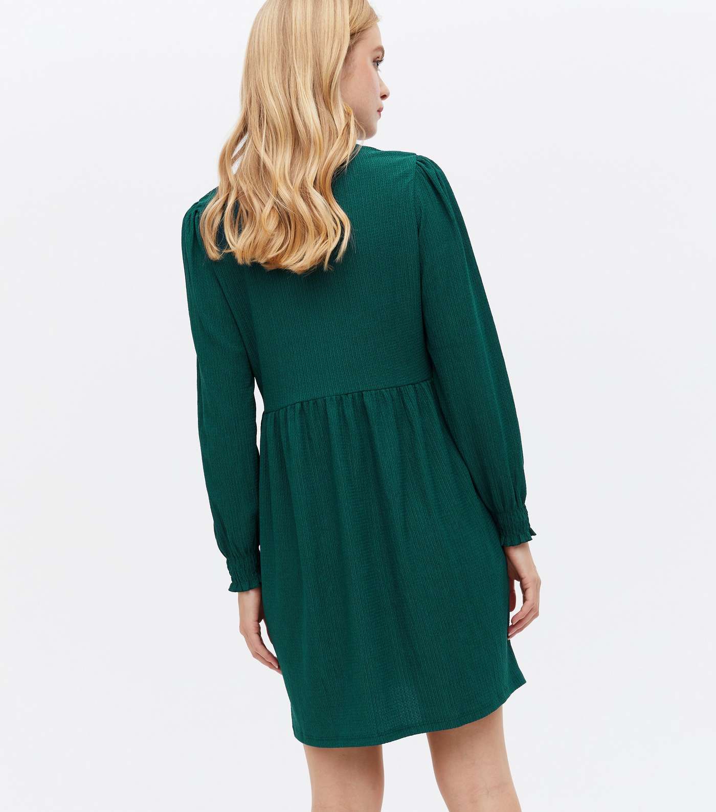 Dark Green Crinkle Jersey Long Sleeve Mini Oversized Smock Dress Image 4
