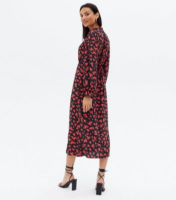 Red Heart High Neck Split Midi Dress 