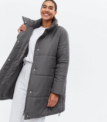 long silver puffer coat