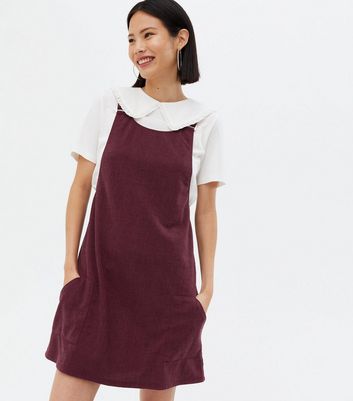 new look burgundy cord pinafore