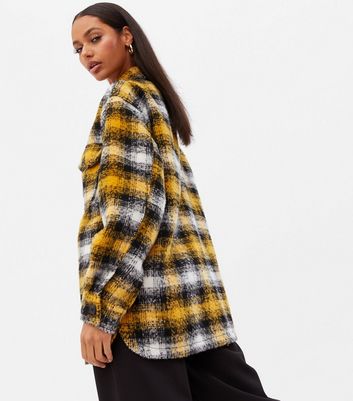 Mustard Check Brushed Shacket New Look