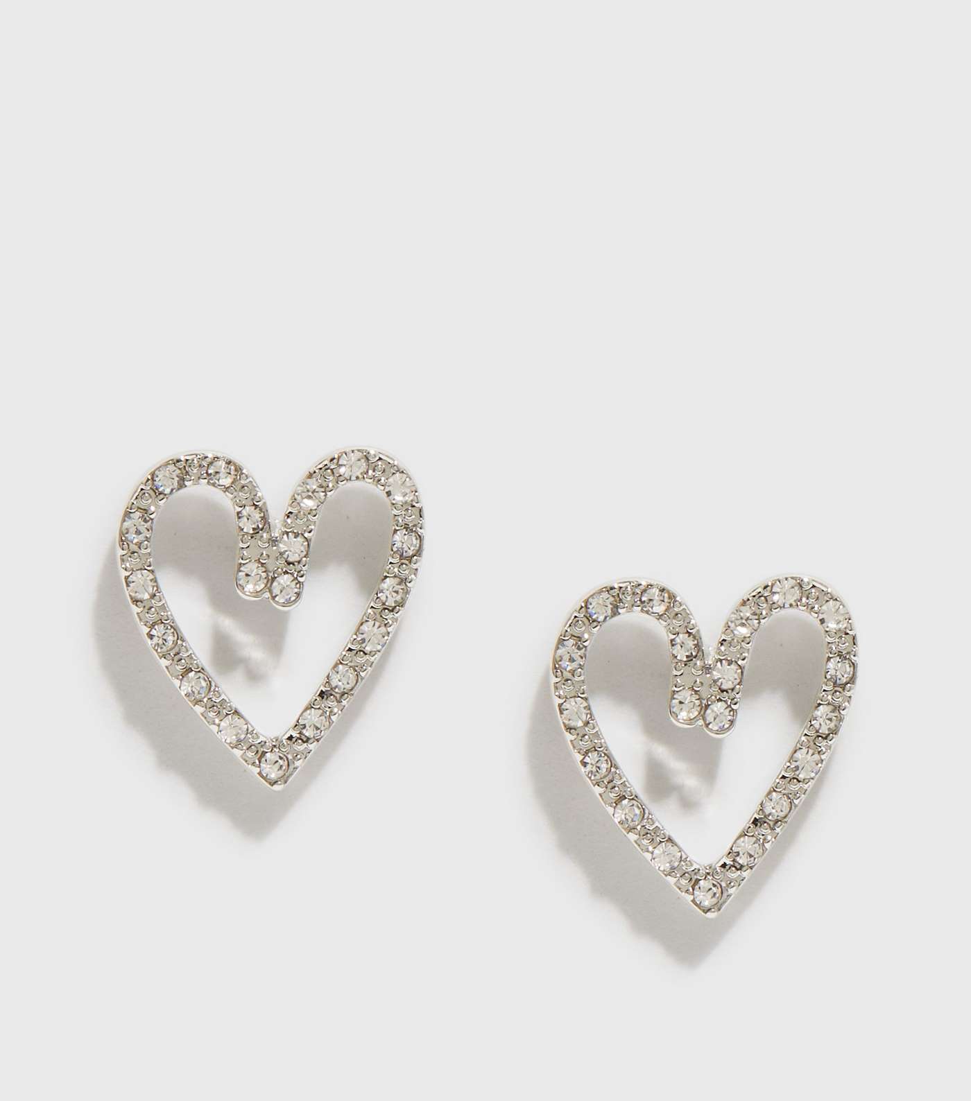 Silver Diamanté Open Heart Stud Earrings Image 2