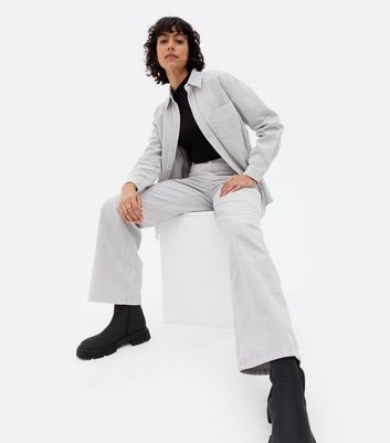 Grey Cord High Waist Wide Leg Trousers 