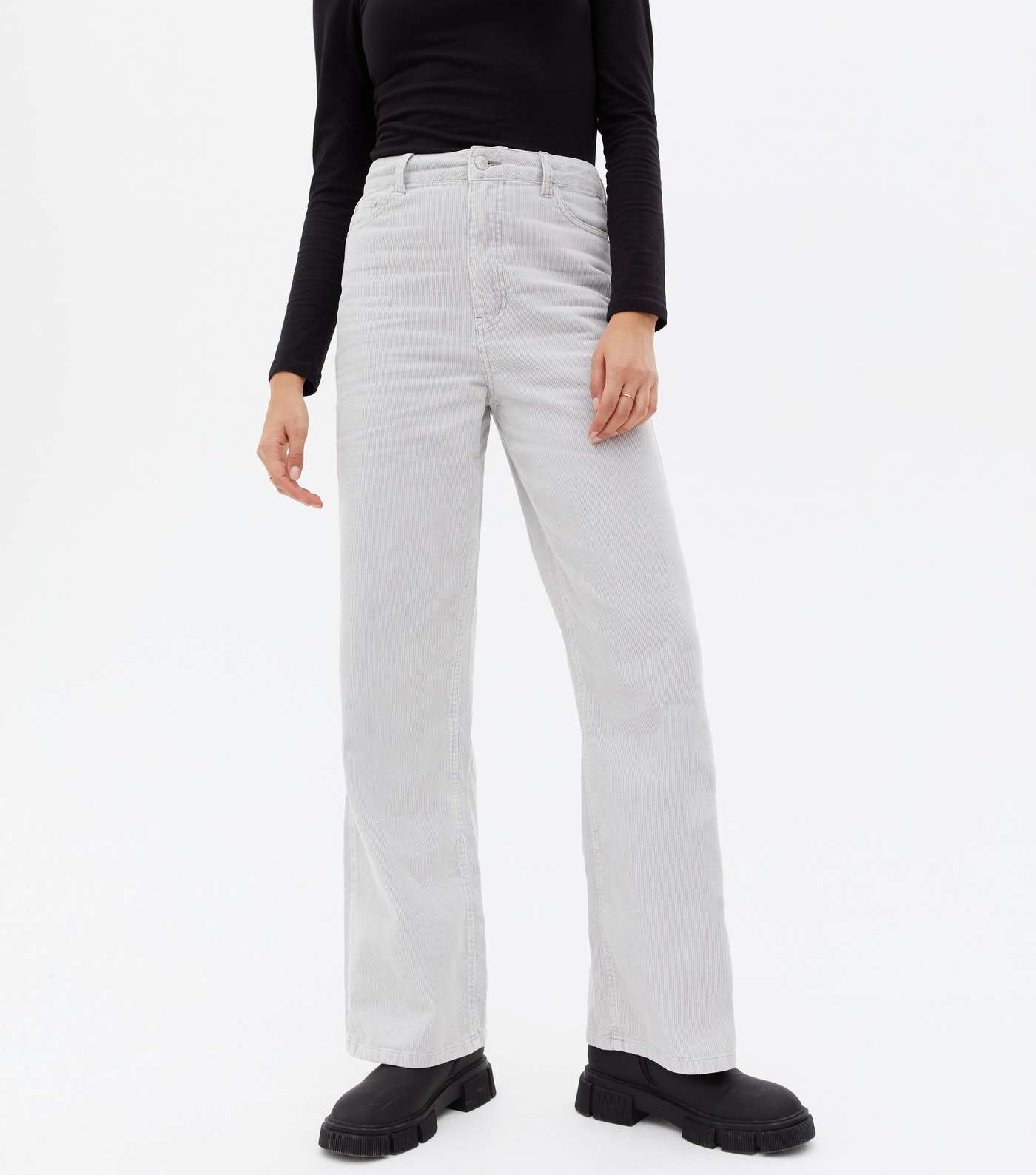 Grey Cord High Waist Wide Leg Trousers Image 2