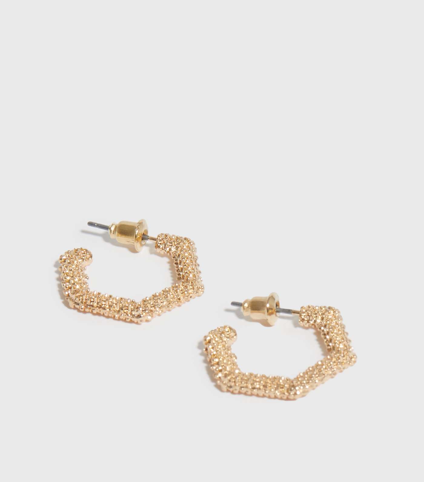 Gold Textured Mini Hexagon Hoop Earrings