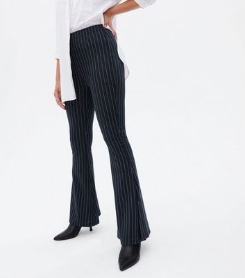 Navy Stripe Jersey Side Split Flared 