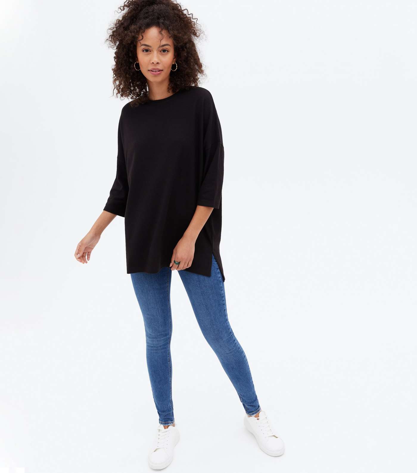 Tall Black Soft Fine Knit Long Sweatshirt Image 2