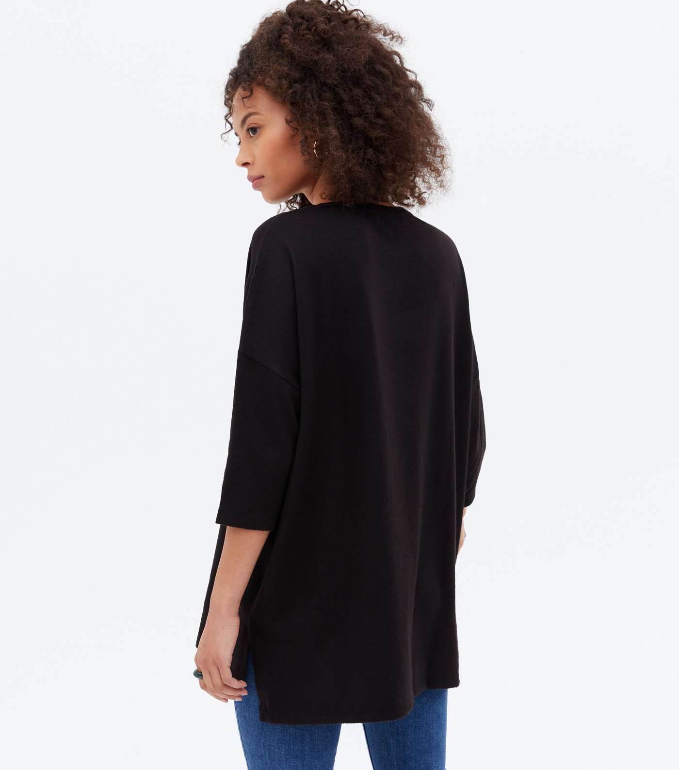 Tall Black Soft Fine Knit Long Sweatshirt Image 4